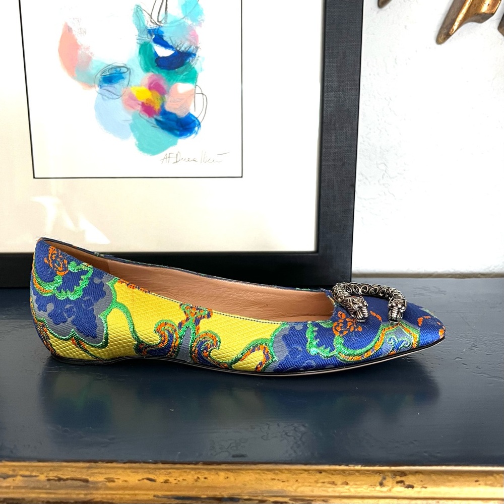Gucci Dionysus Floral Brocade Ballet Flats In Lime - Size 36 1/2 - Picture 4 of 15